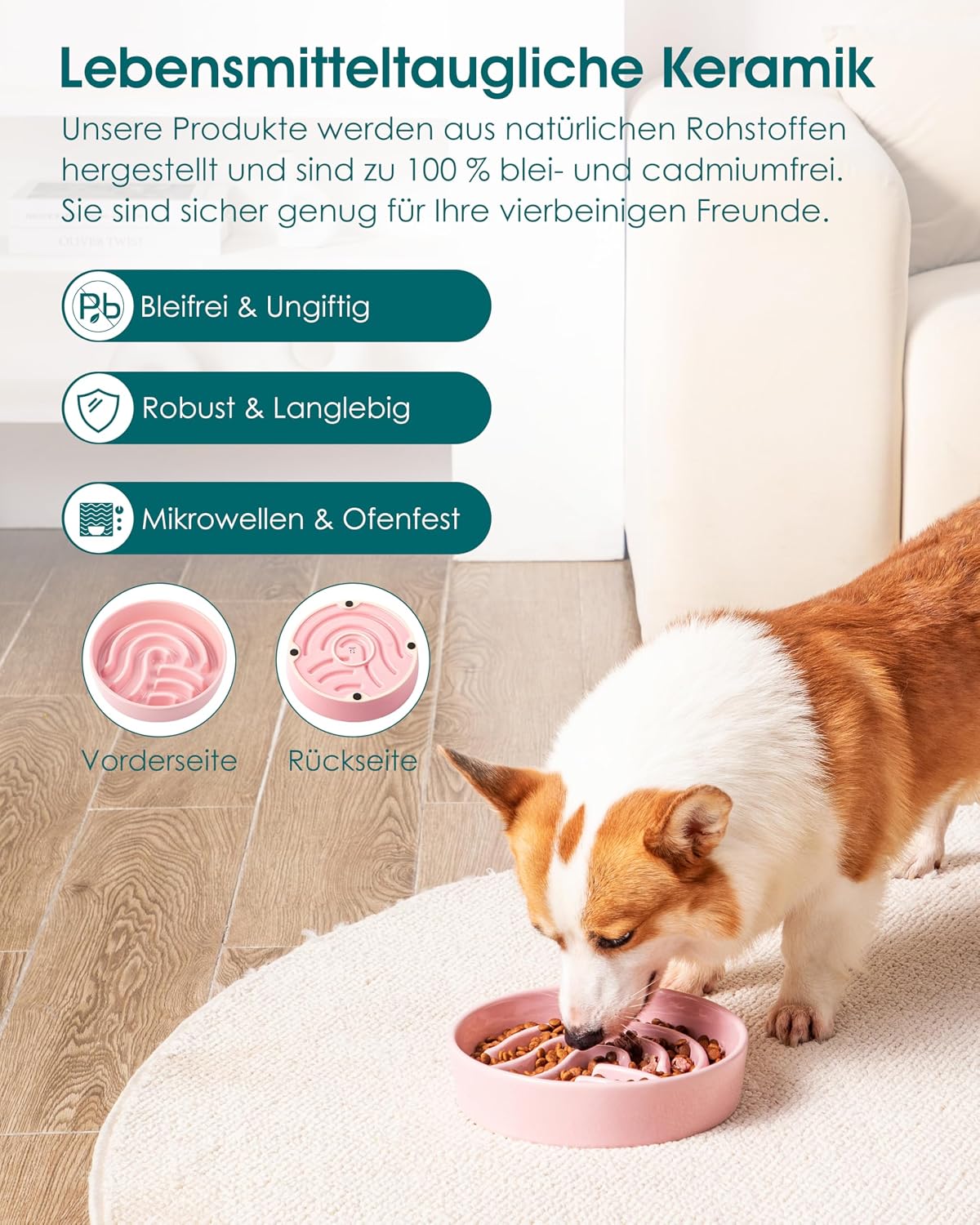 Detalle 2 de vancasso Hundenapf 960 ml Keramik – Anti-Schling Napf mit rutschfestem Design, blau