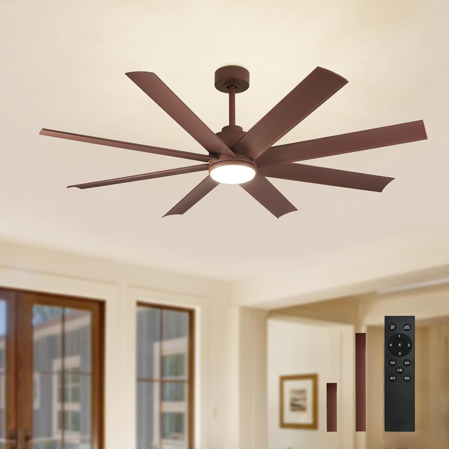 Detalle de BvenuBigLite WS-FPZ60-8-BR 60-Inch Farmhouse Ceiling Fan with Light