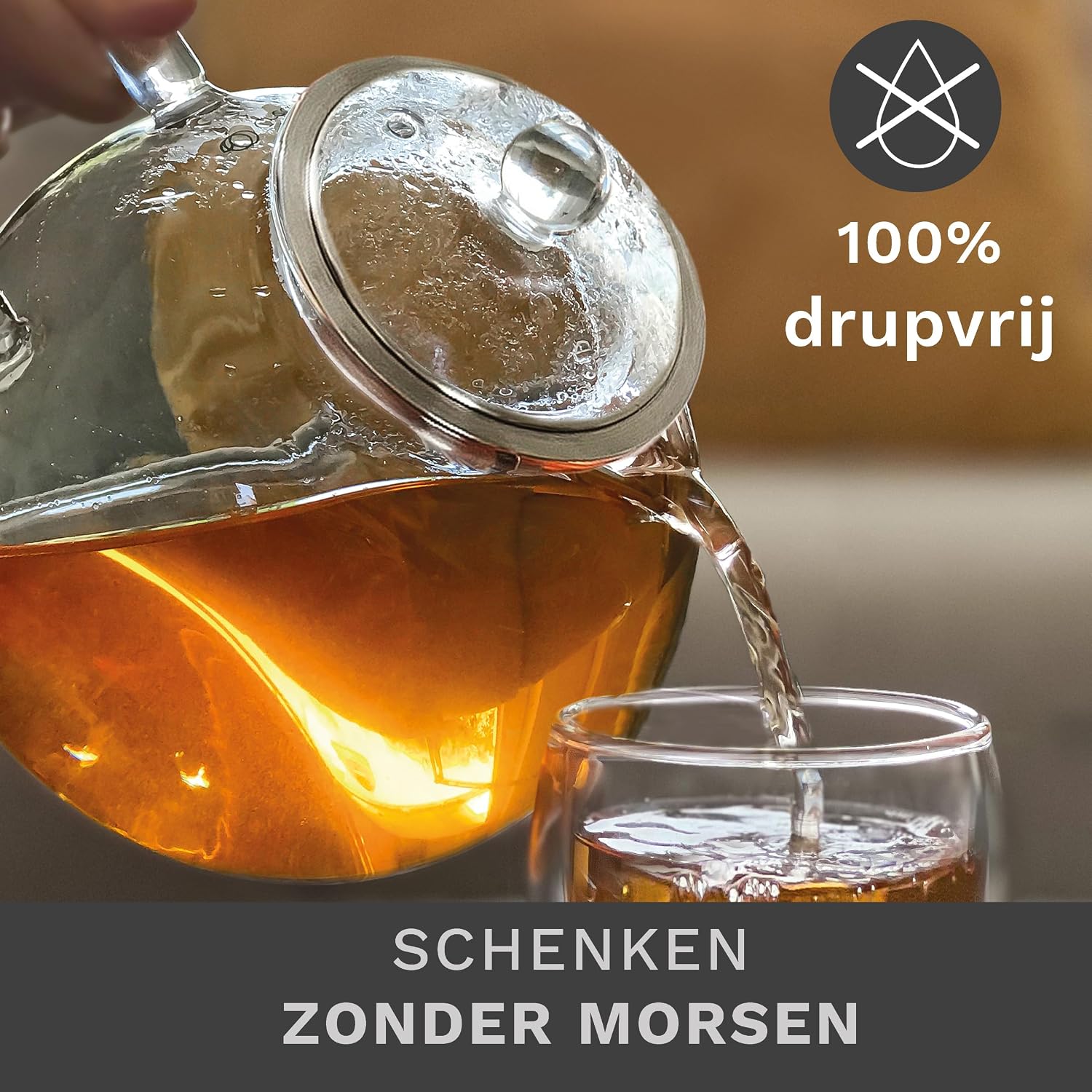 Detalle de Creano 056 glazen theepot Snavel, 1,3 liter met RVS-filter