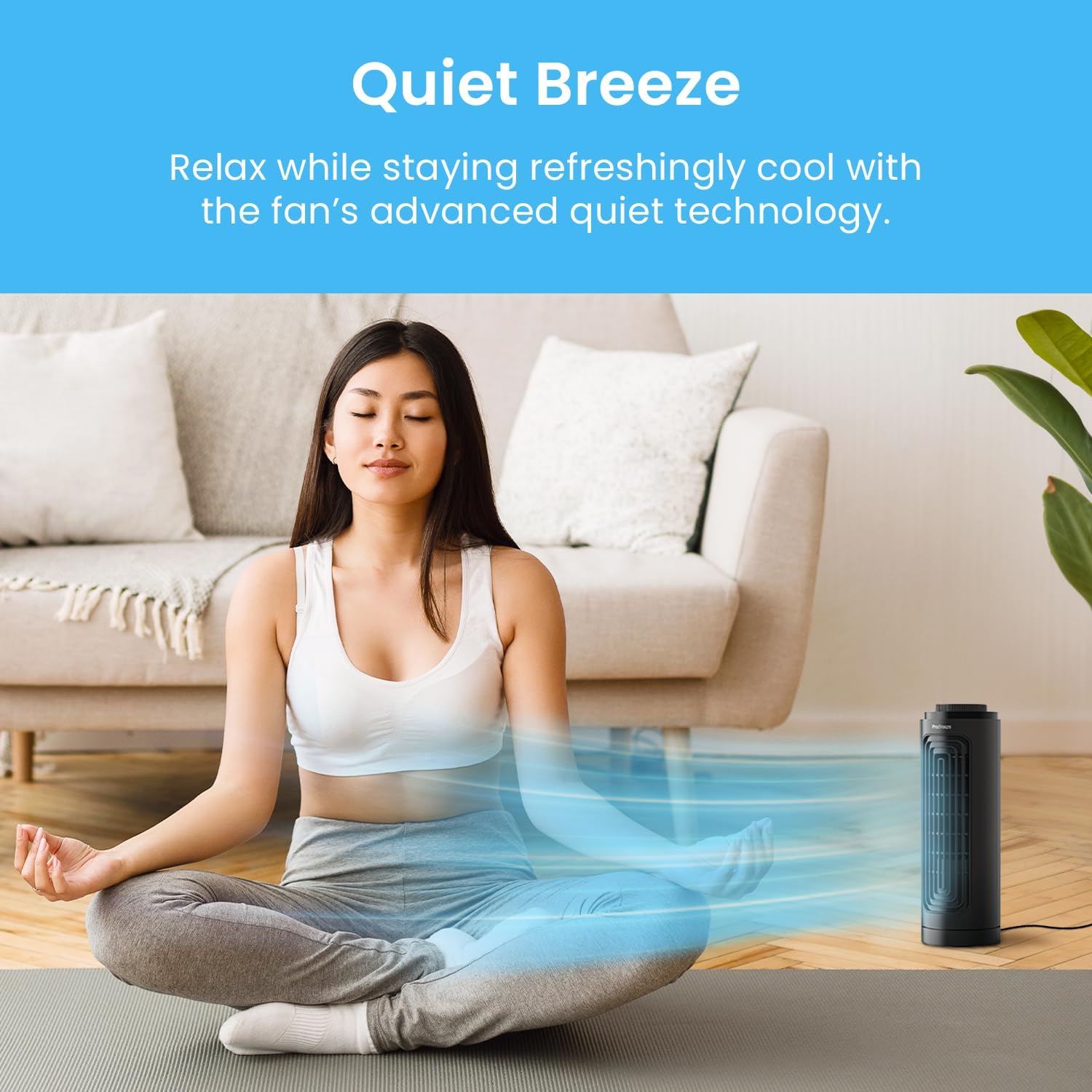 Thumbnail 5 de Pro Breeze 13-inch desktop mini tower fan – small, quiet & portable desk fan (3 speeds, 70° auto-oscillation)