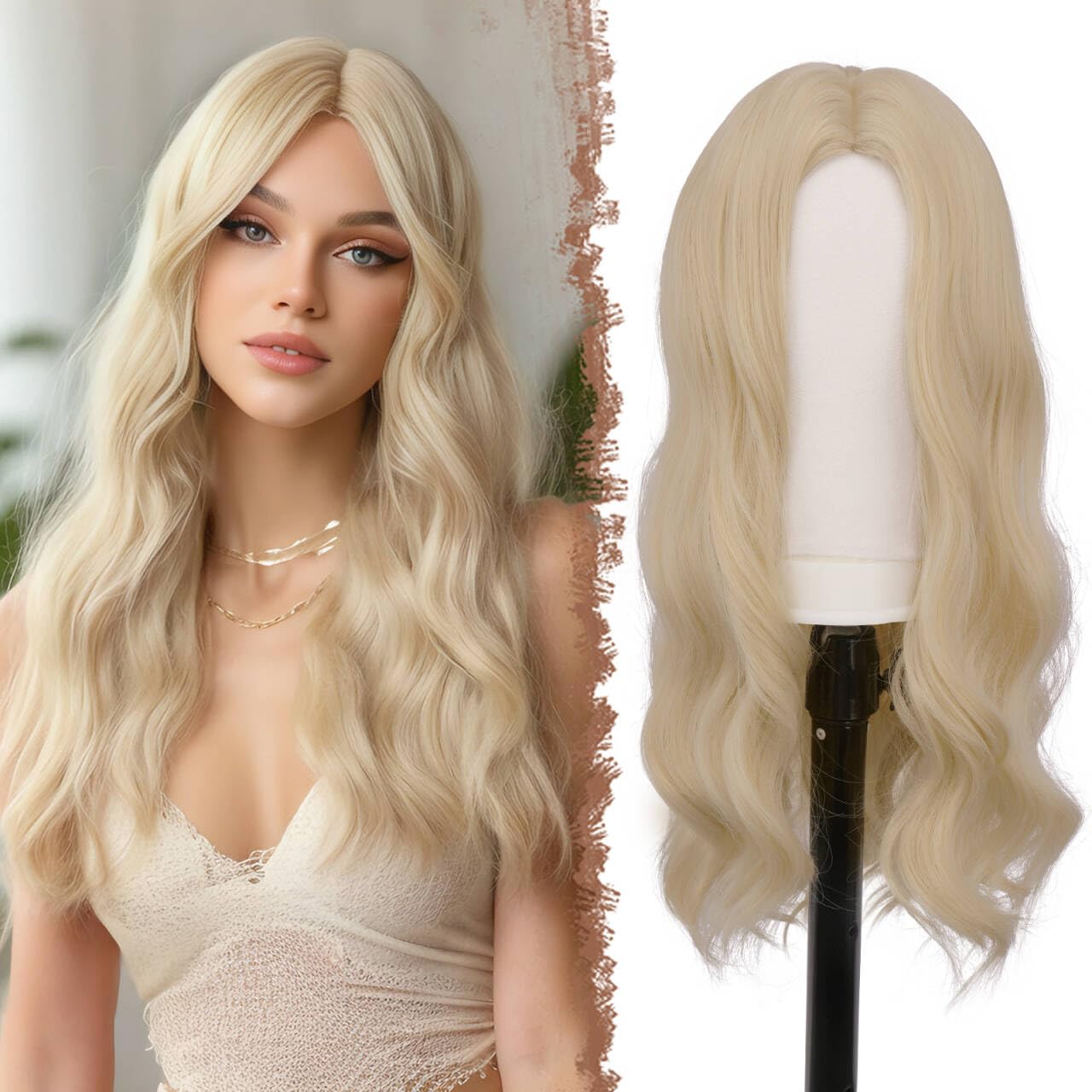 Thumbnail 6 de FESHFEN Lace Front Lange Gewellt Auburnrot Perücke – 60 cm, Synthetik, Natürlich fallend