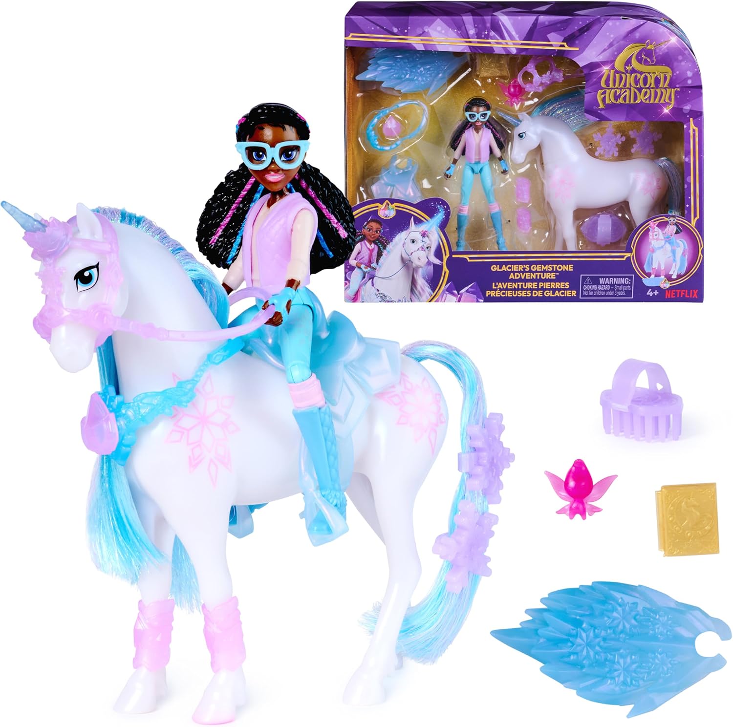 Detalle de Unicorn Academy: Glacier's Gemstone Adventure con Layla e 13 Accessori – Unicorno e bambola giocattolo per bambine