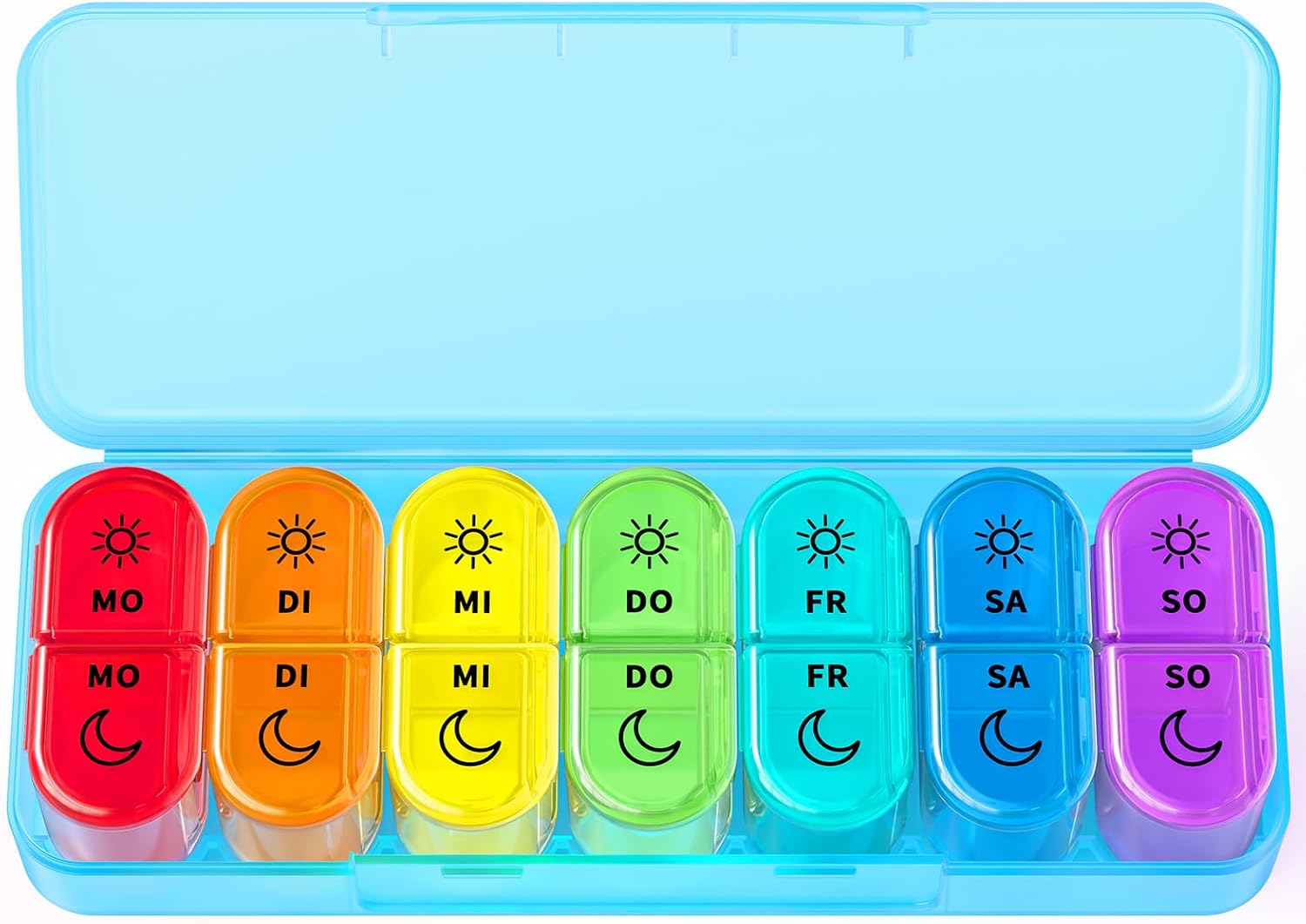 Doruimi Tablettenbox 7 Tage – Morgens & Abends, BPA-frei, 2 Fächer pro Tag, kompakt und langlebig (Blau)