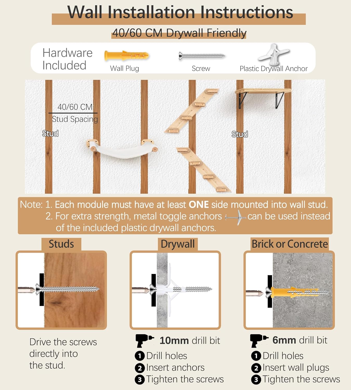 Thumbnail 6 de Cat Hammock Wall Mounted Kitty Bed & Perch set with 2 steps and platforms (wooden cat wall furniture)