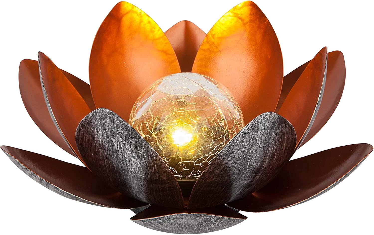 Detalle 2 de Dehner Lampada Solare Lotus, Ø 27,5 cm x Altezza 12 cm, Metallo Argento/Rosso – Fiori di loto luminosi e autoaccensione al crepuscolo