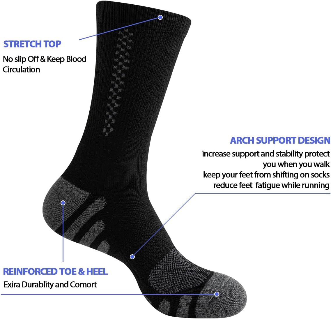 Thumbnail 3 de JOYNÉE 8 Pairs Mens Crew Athletic Work Long Socks: Cushioned Comfort for Sports and Everyday Wear