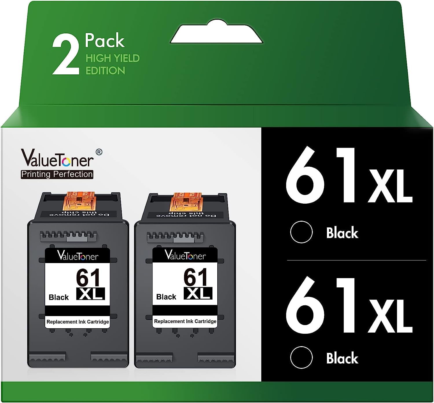 Detalle de Valuetoner 61XL-CH563WN Remanufactured Black Ink Cartridges, 2-Pack