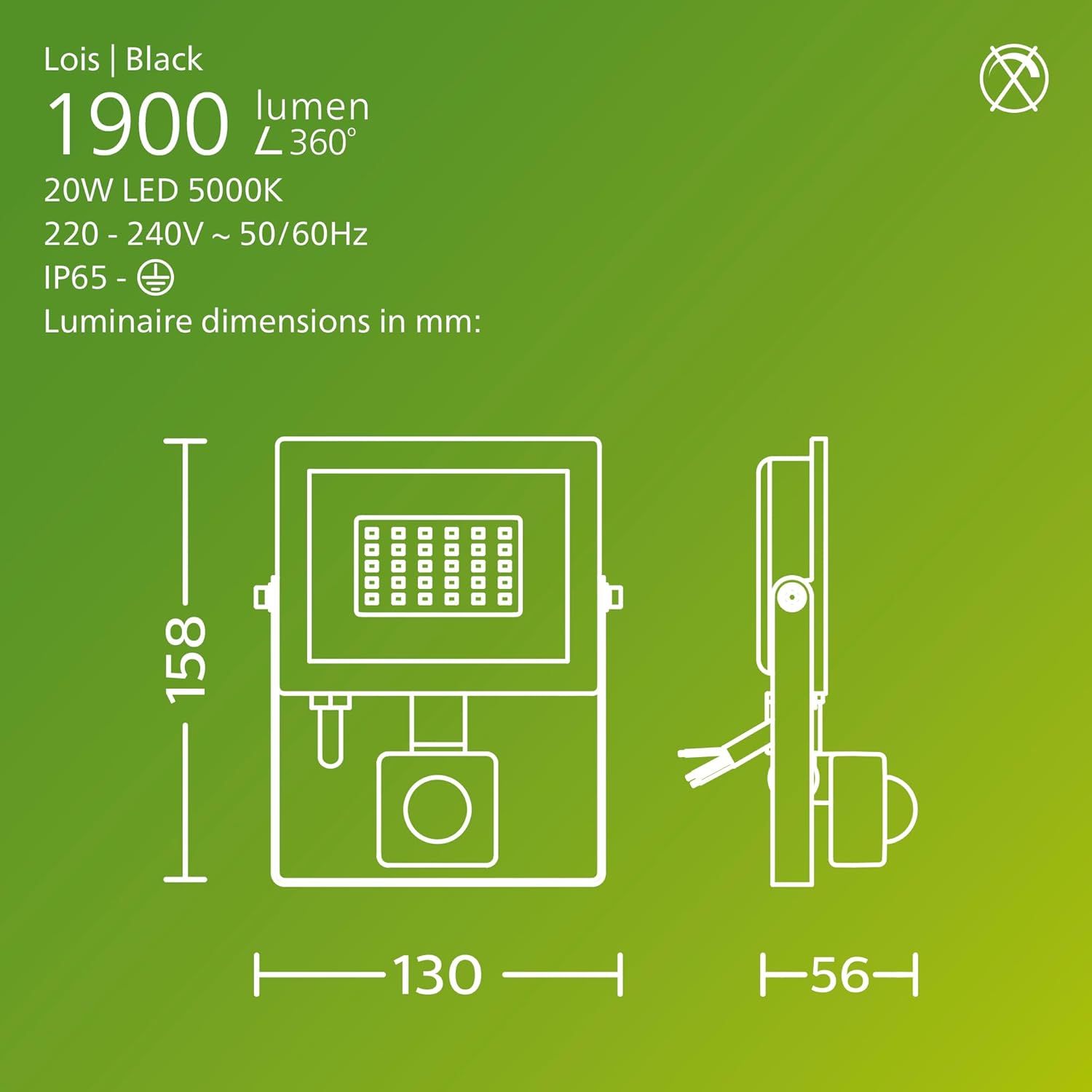 Thumbnail 2 de Philips Lois outdoor floodlight with sensor (20 W, 5000 K) – black