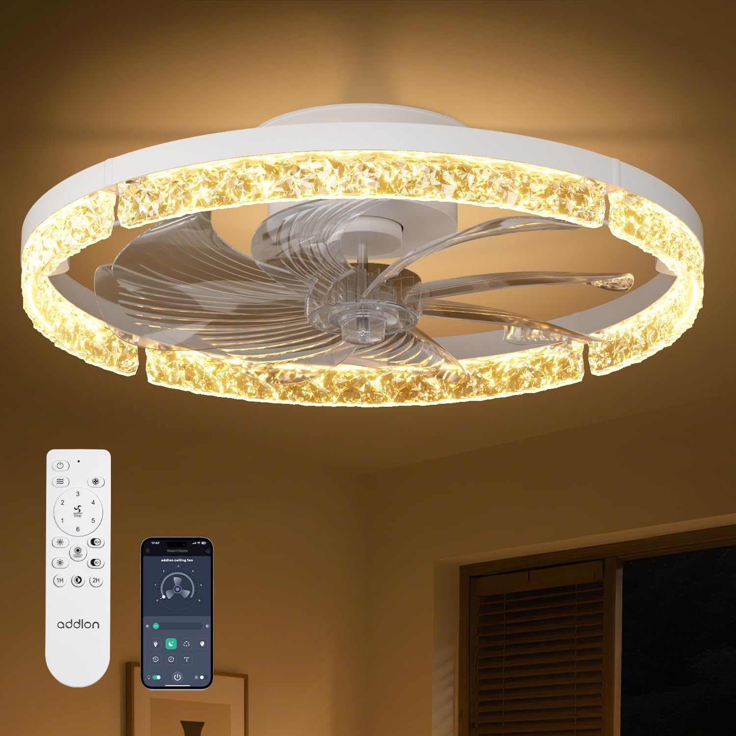 Detalle de addlon NFM024112-8 20-inch Low-Profile Ceiling Fan with Light, Remote and App