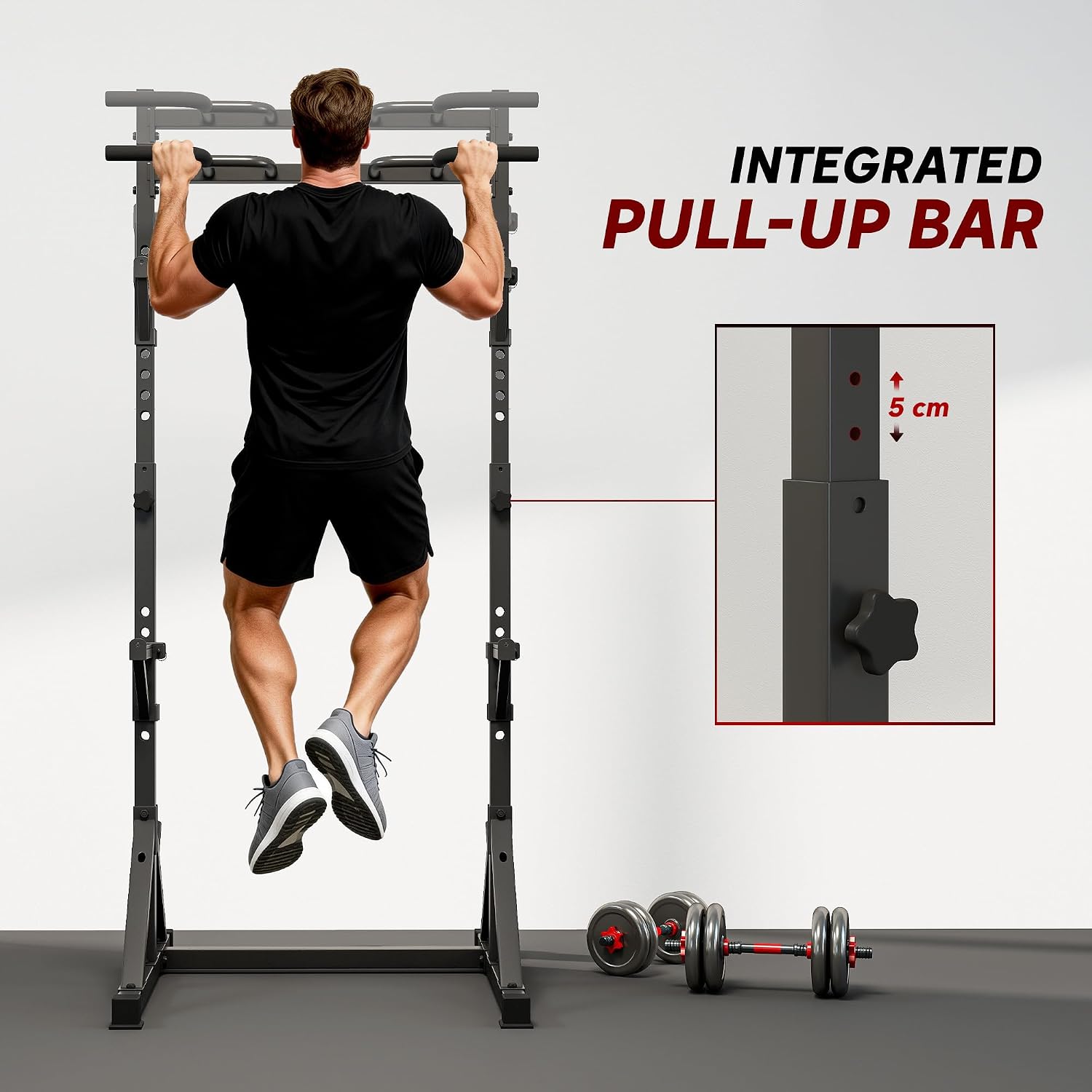 Detalle de Soozier A91-415V01BK Adjustable Squat Rack with Pull-Up Bar, 440 lb Capacity