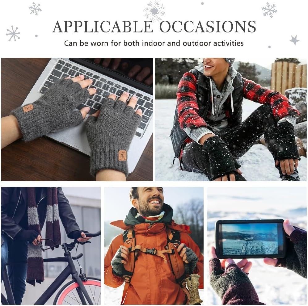 Detalle de Kfnire Mitaines hiver homme (2 paires) demi-doigts chaudes et douces pour conduite, cyclisme et extérieur