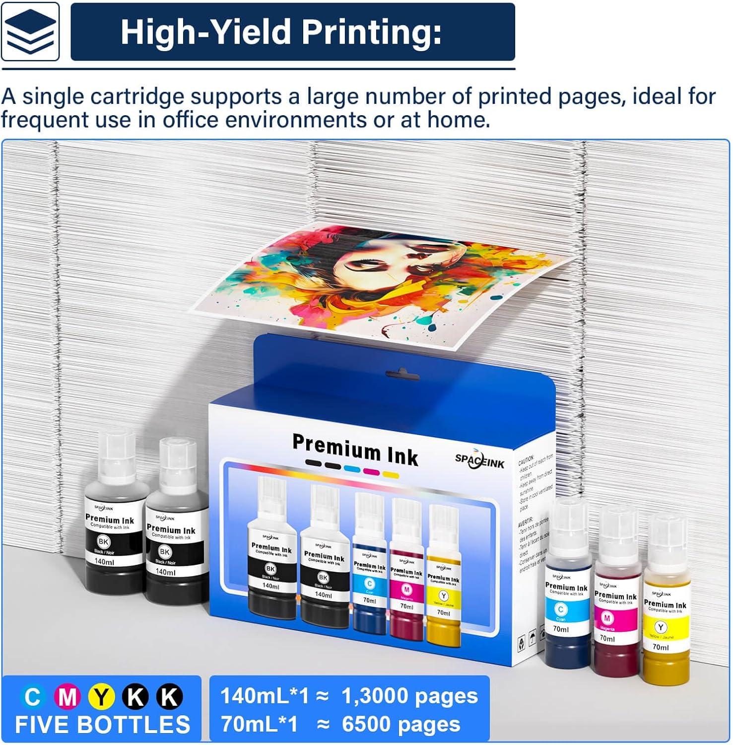 Detalle de Spaceink T502 T522 Compatible Ink Refill Bottles, Black, Cyan, Magenta & Yellow