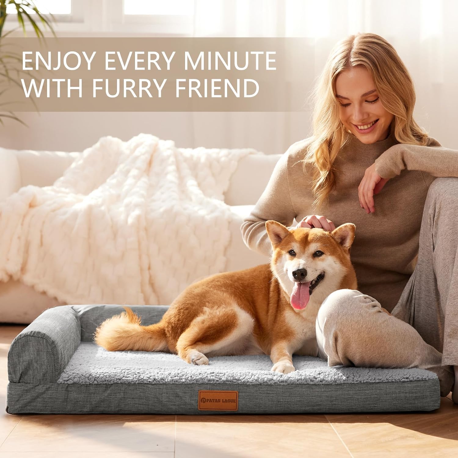 Detalle de Patas Lague JDM-L-HUI56a Orthopedic Dog Bed, 56 x 40-Inch, Gray