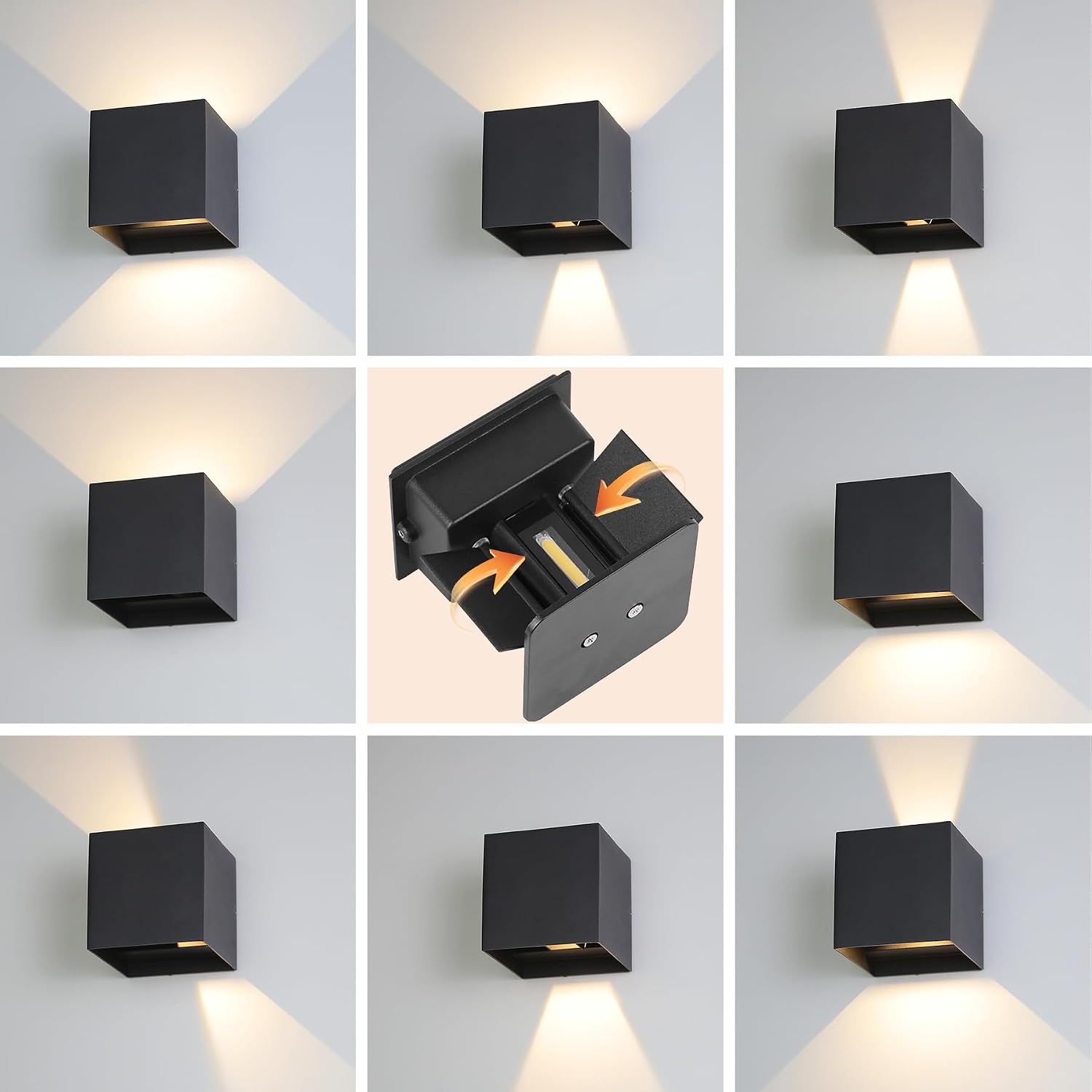 Detalle de CHENBEN Outdoor Wall Lights 12W IP65 Adjustable Beam LED Wall Lamp (4 Pack) – 3000K Warm White