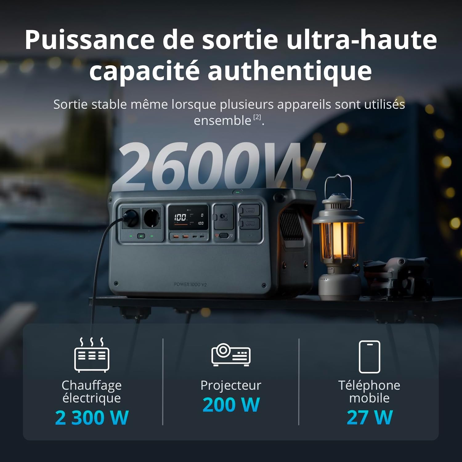 Detalle 2 de DJI Power 1000 — Station électrique portable LFP 1 024 Wh, sortie 2 200 W (camping & hors réseau)