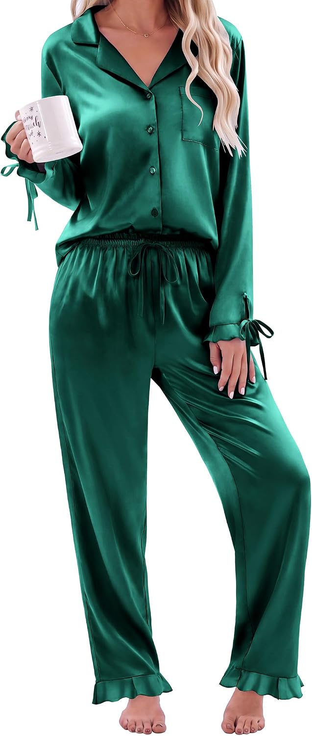 Detalle de Ekouaer Women's Satin Pajama Set