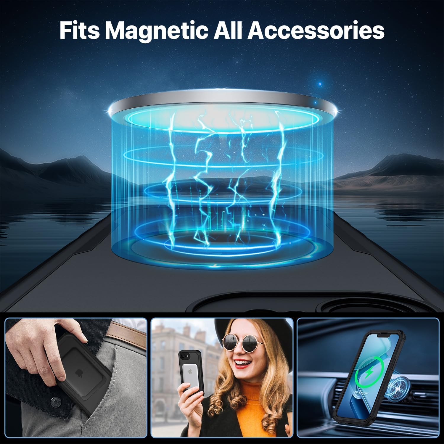 Detalle 2 de CENHUFO Magnetic Privacy Case for iPhone 16E / iPhone 17E with MagSafe + built-in 9H privacy screen protector (Black)