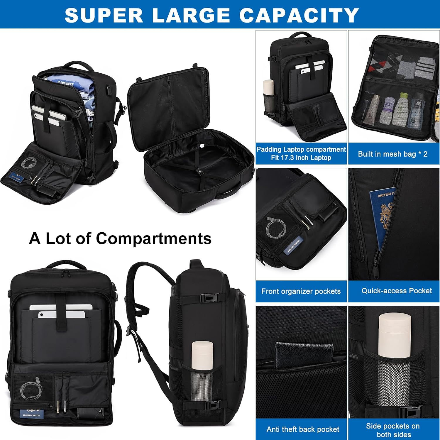 Thumbnail 1 de Handgepäck Rucksack 44L für Flugzeug, 17 Zoll Laptop