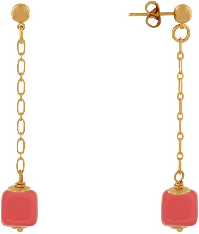 Thumbnail 6 de Orecchini LES POULETTES BIJOUX in ottone dorato con catena e cubo in ceramica