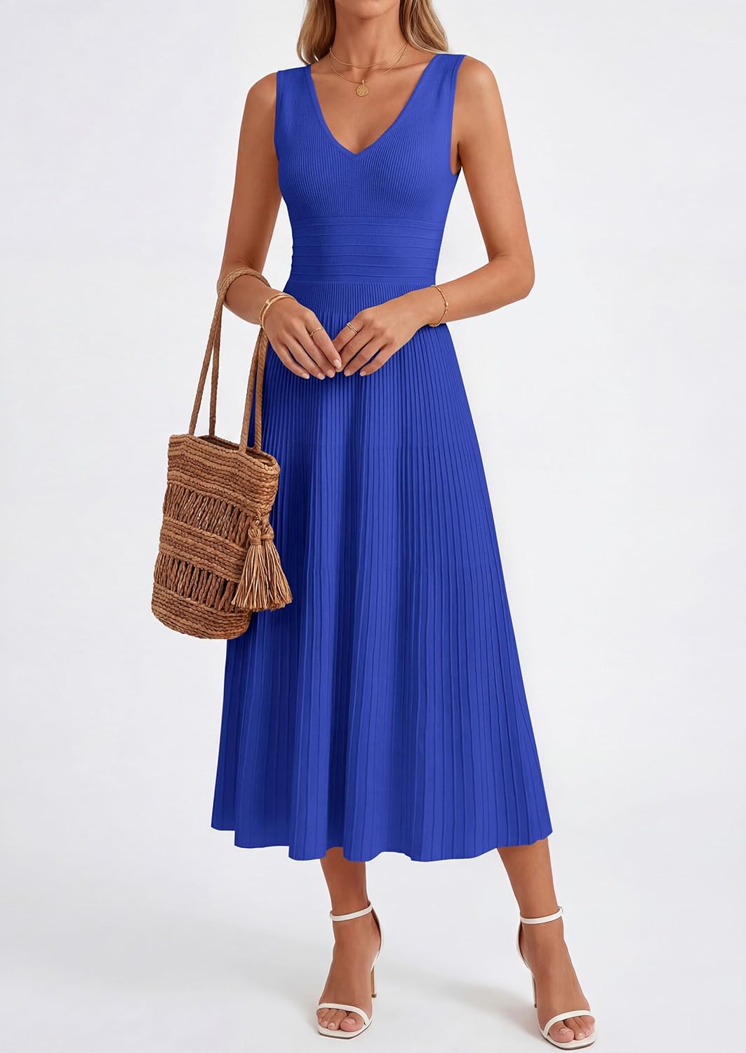 Thumbnail 5 de PRETTYGARDEN Summer Dresses for Women 2026: Pleated Midi V-Neck Sleeveless Dress