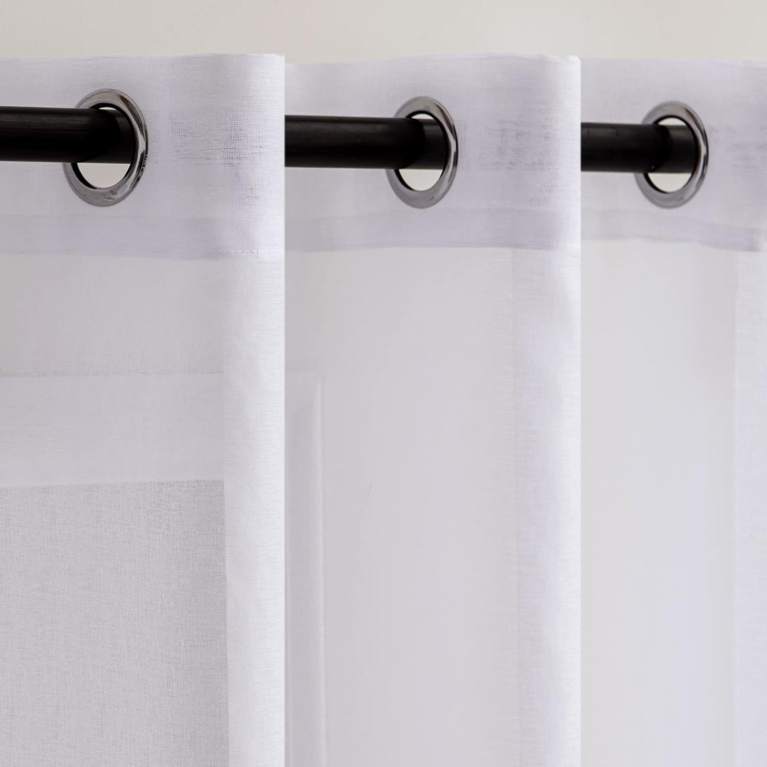 Thumbnail 1 de Woaboy Voile Gardinen Kurz Weiss – 2er Set, 140 x 160 cm, Ösen/Schlaufen, transparente Scheibengardine