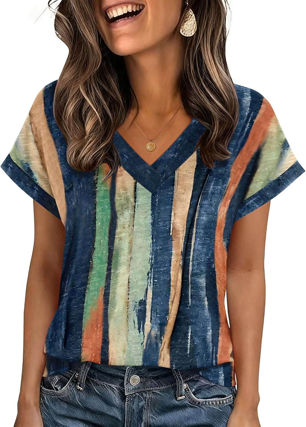 Thumbnail 6 de Zeagoo Women’s Summer Tops Rolled Short Sleeve V-Neck Shirts (Floral Print or Solid)