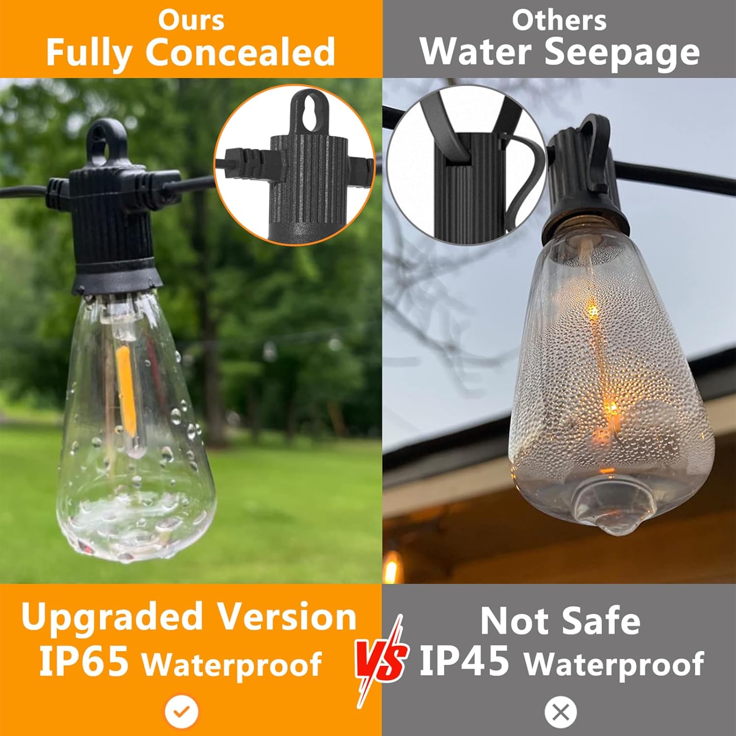 Thumbnail 1 de ZOTOYI 50ft Outdoor Garden String Lights (Mains powered) – Waterproof IP65 Warm White ST38, 22 vintage bulbs