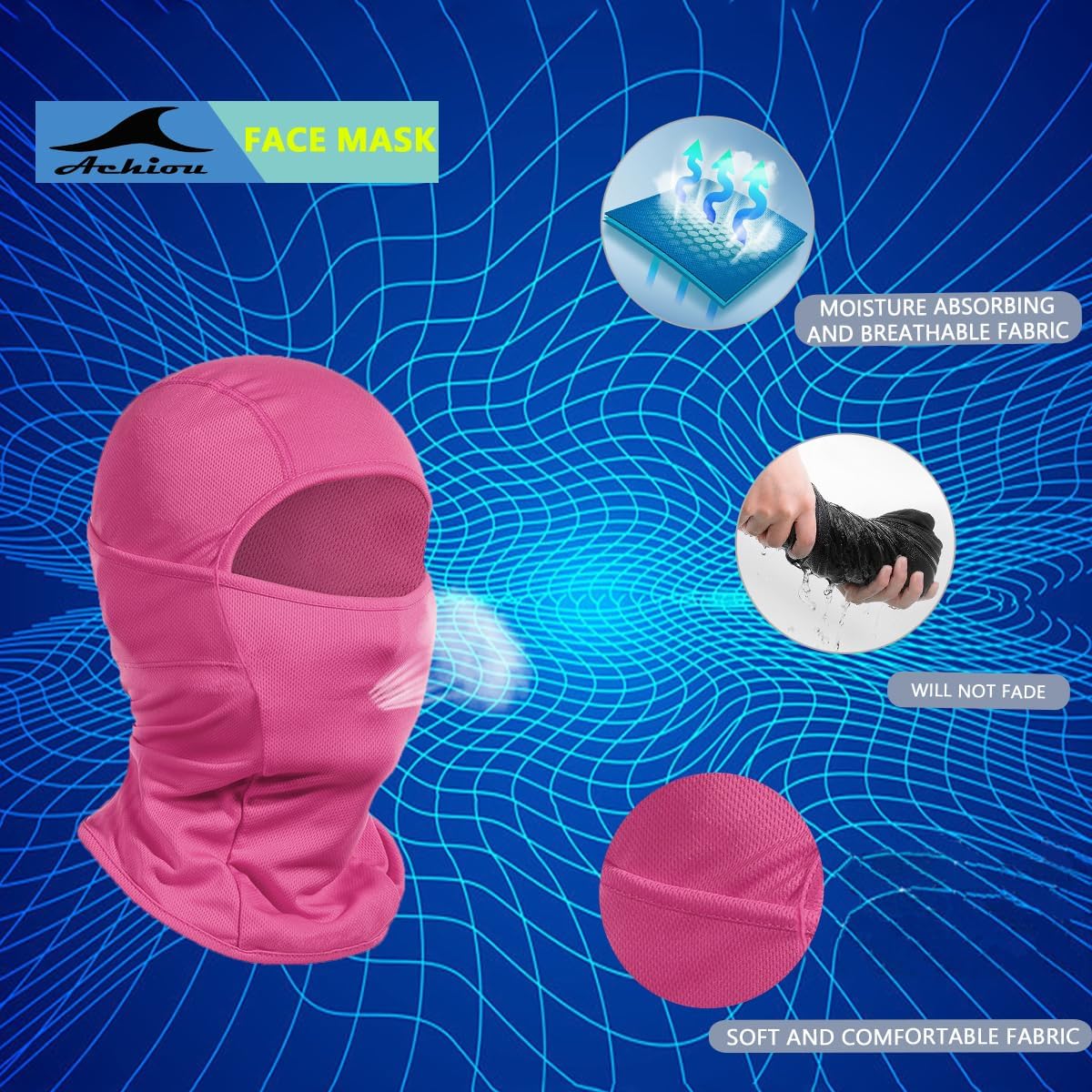Detalle de Achiou Ski Mask Balaclava for Men and Women, Breathable All-Season Face Mask