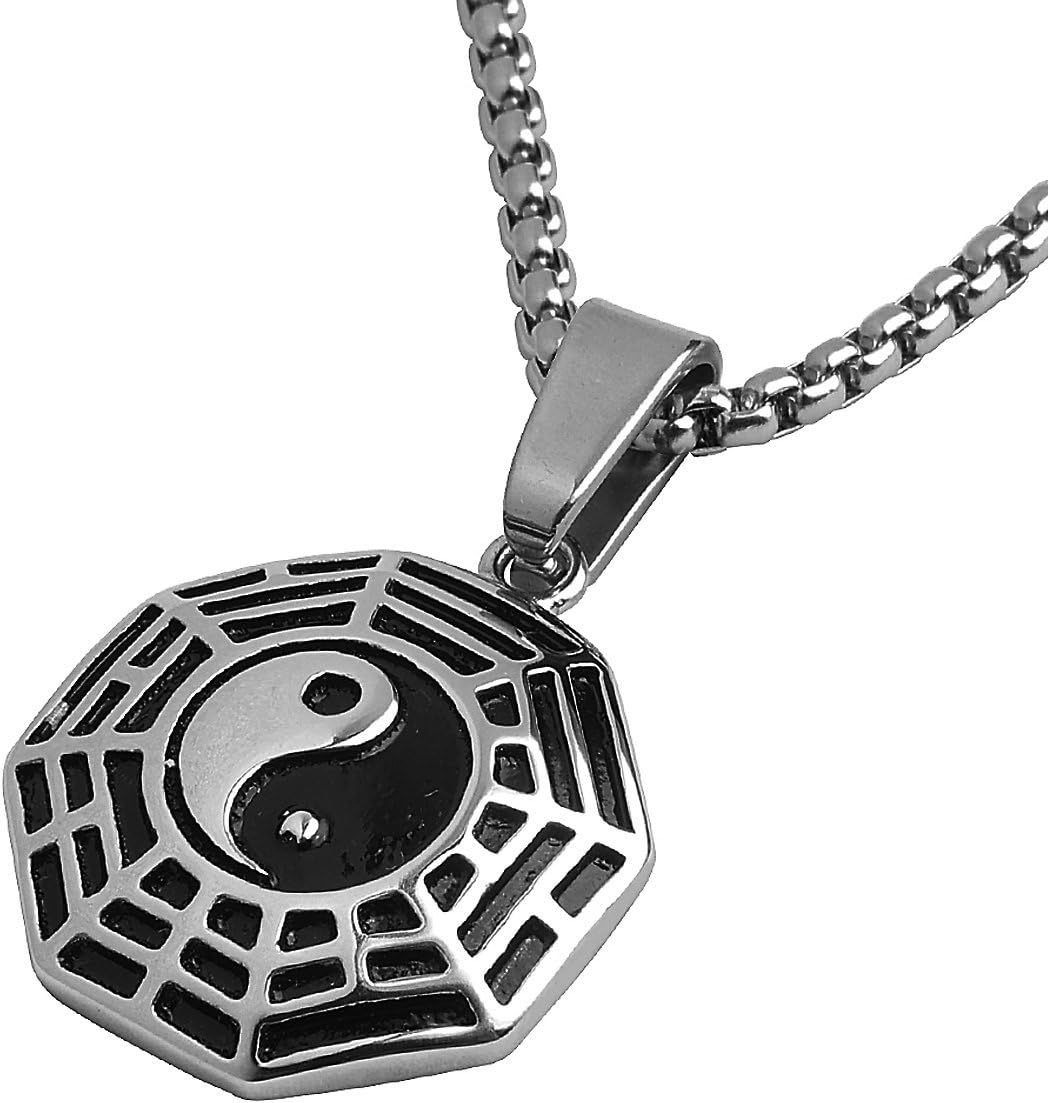Detalle 2 de DonDon Collana Uomo Yin Yang in Acciaio Inox – 52 cm con Ciondolo 2,5 x 2,5 cm e Astuccio
