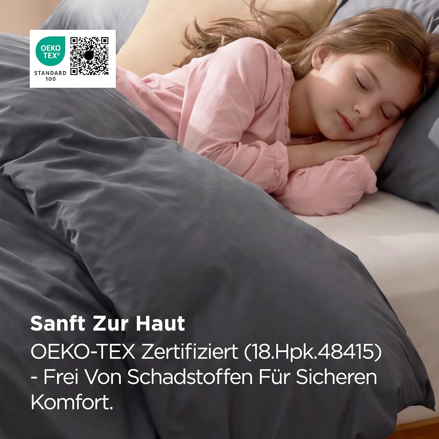 Detalle 2 de BEDSURE Bettwäsche 200x200 Baumwolle, 3-teilig, dunkelgrau – 1x Bettbezug 200x200 + 2x Kissenbezüge 80x80, Reißverschluss, OEKO-TEX