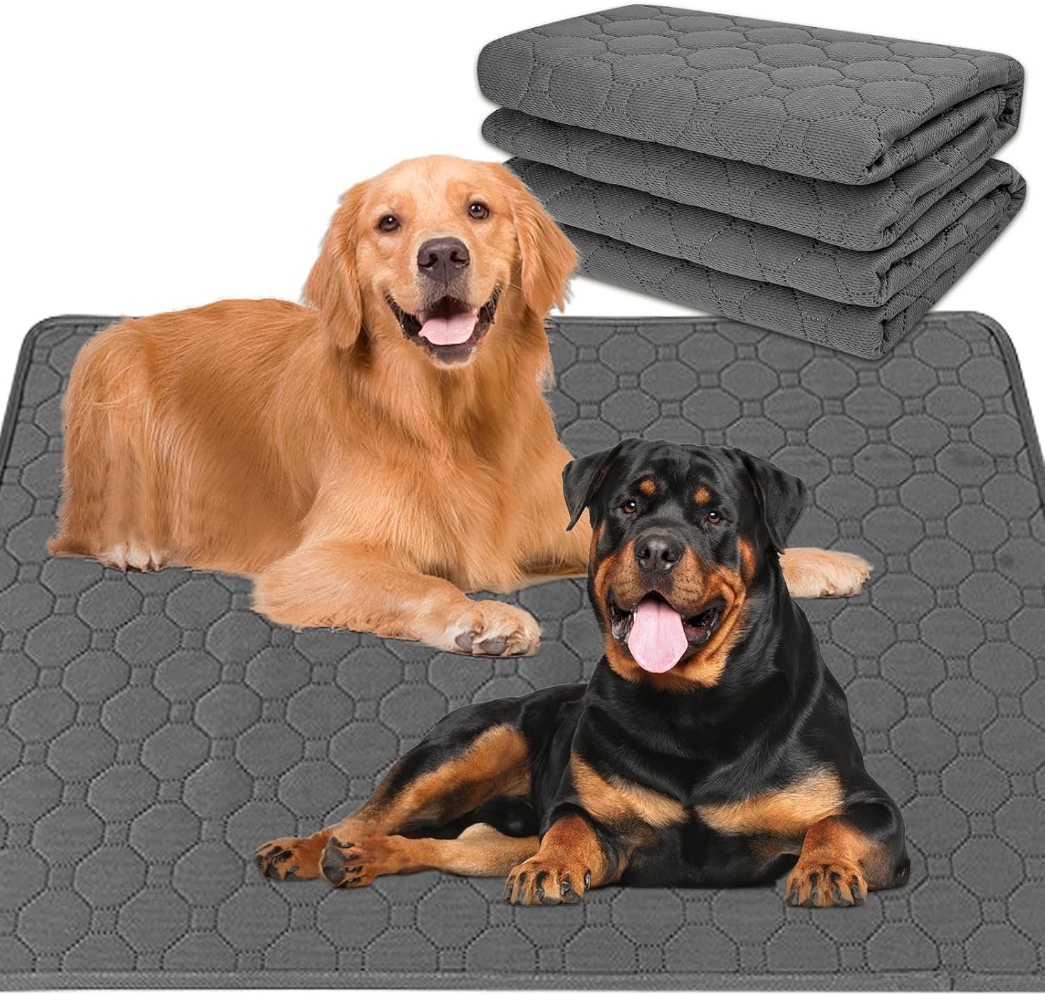 Washable Puppy Pads (2 Pack) Reusable Dog Training Pads, 100x70cm, Non-Slip Waterproof Whelping Mats – Grey