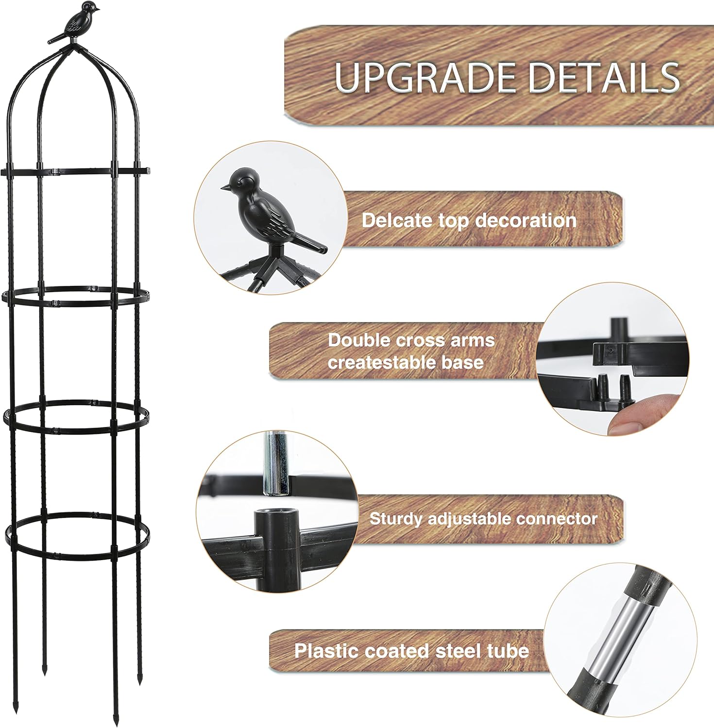 Detalle de 2-Pack Garden Obelisks for Climbing Plants (175 cm) with 32 cm Base, Rust-Resistant PE Coating