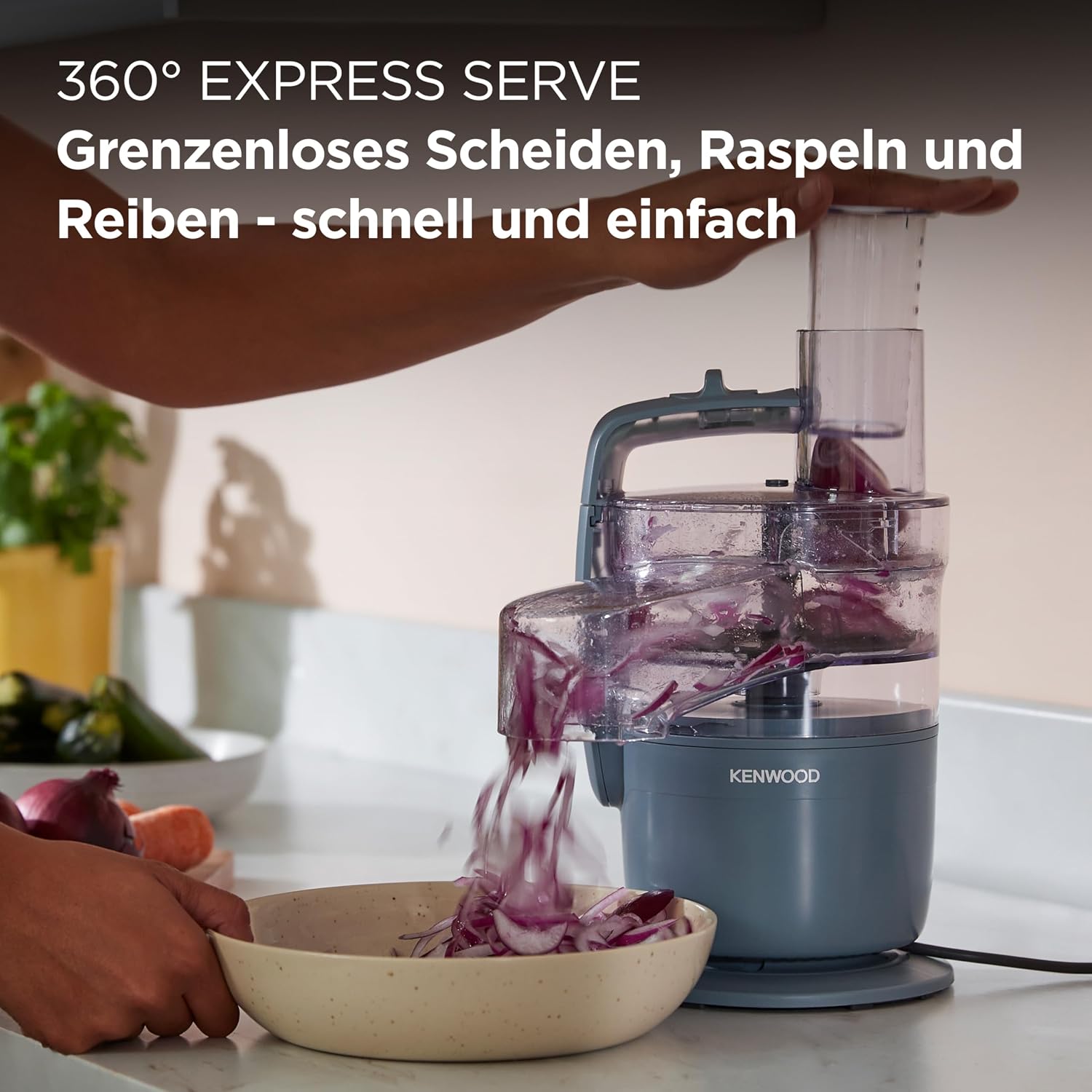 Detalle de Kenwood MultiPro Compact FDP23.130GY – Kompakte Küchenmaschine mit Express Serve und Edelstahlmesser
