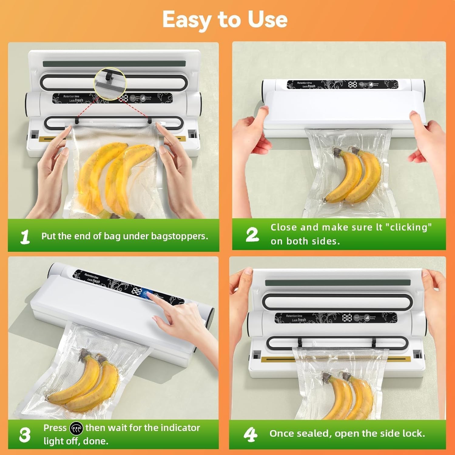 Thumbnail 4 de Compact Food Vacuum Sealer Machine with 75KPA Suction — Dry & Moist Modes, LED Timer, 20 Bags Included