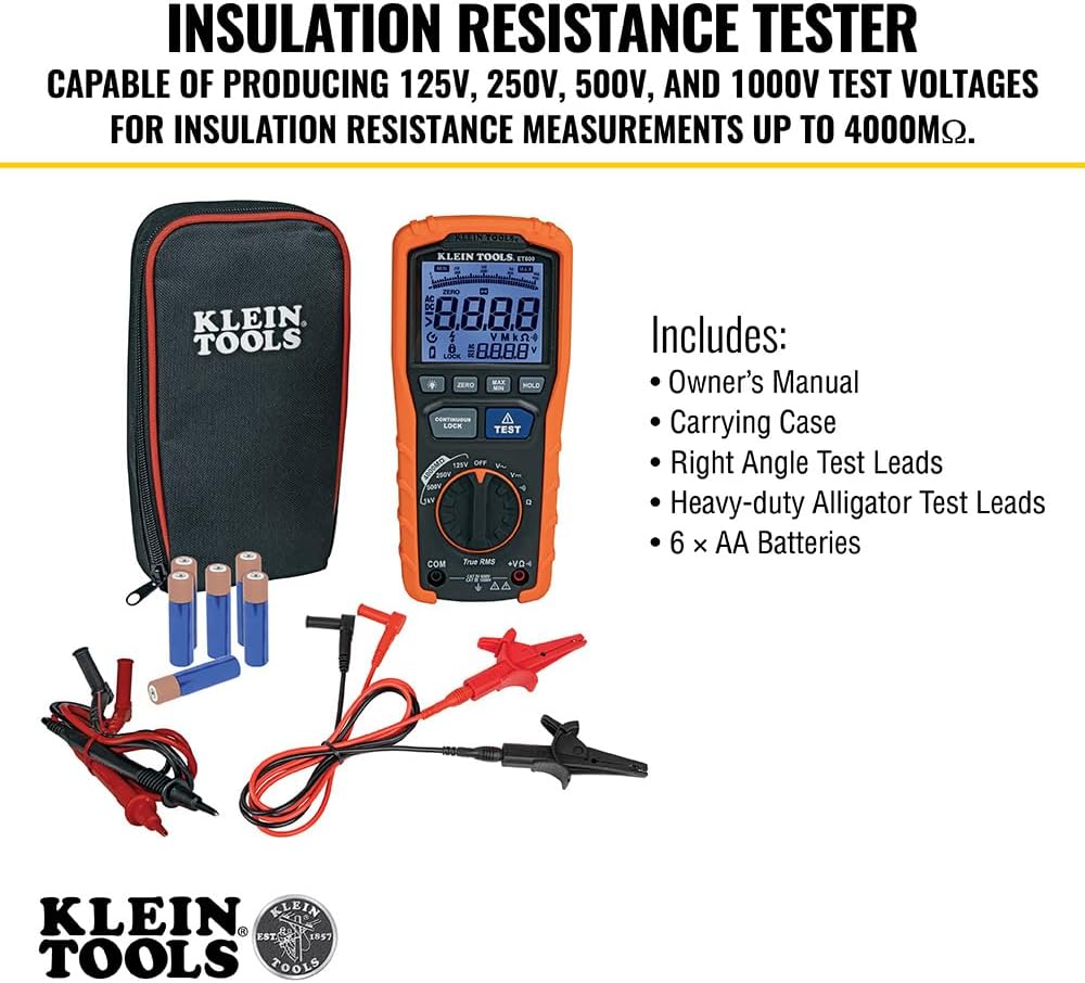 Detalle de Klein Tools Megohmmeter: tester di isolamento multimetro 4000 MΩ, prova fino a 1000 V DC/AC