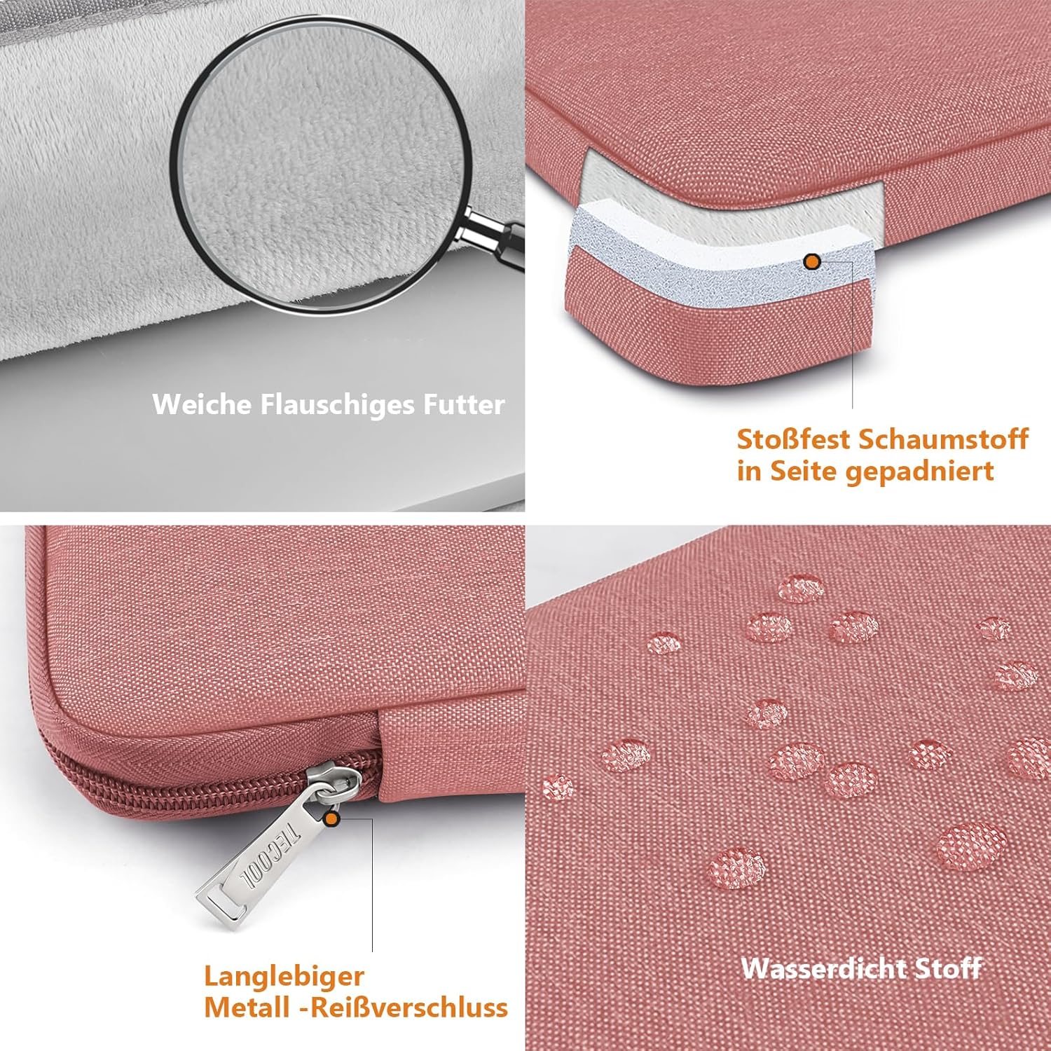 Detalle de TECOOL 16 Zoll Laptoptasche Hülle rosa – kompatibel mit MacBook Pro 16, 16 Zoll Notebooks und mehr
