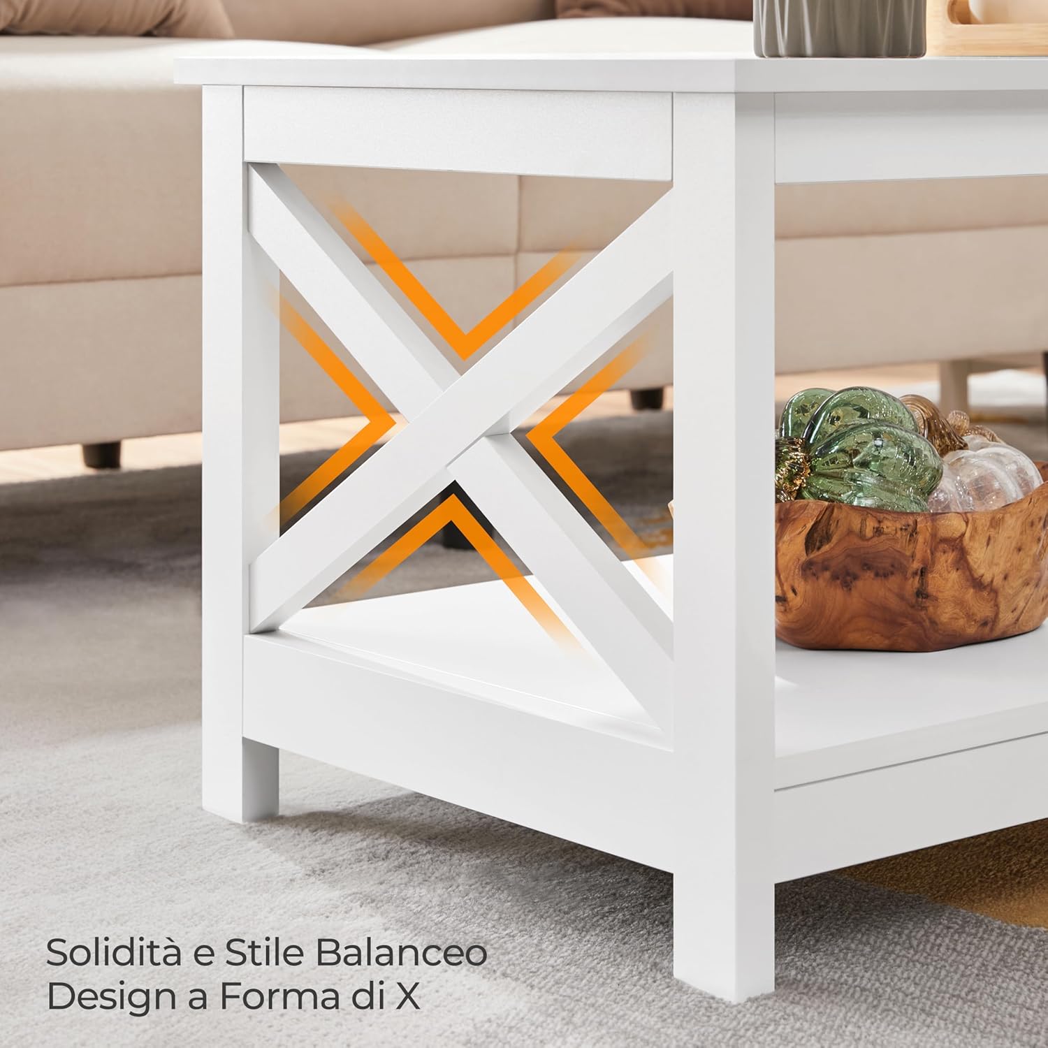 Thumbnail 4 de Yaheetech Tavolino da caffè basso da salotto con 2 ripiani in MDF e piano inferiore grande, bianco 100 x 50 x 45 cm