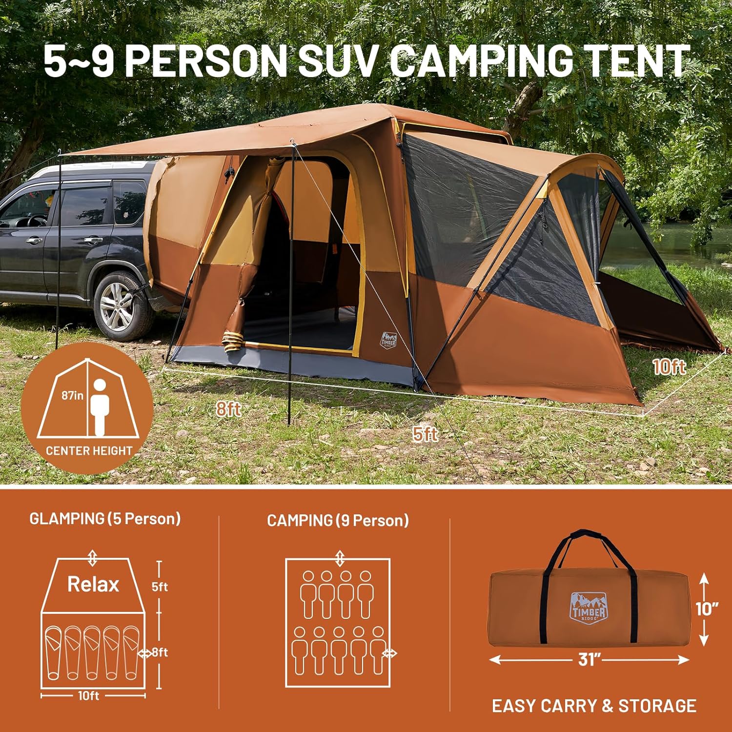 Thumbnail 2 de Timber Ridge 5-9 Person SUV Tent with Screen Porch and Awning (13' x 10' x 7.1')