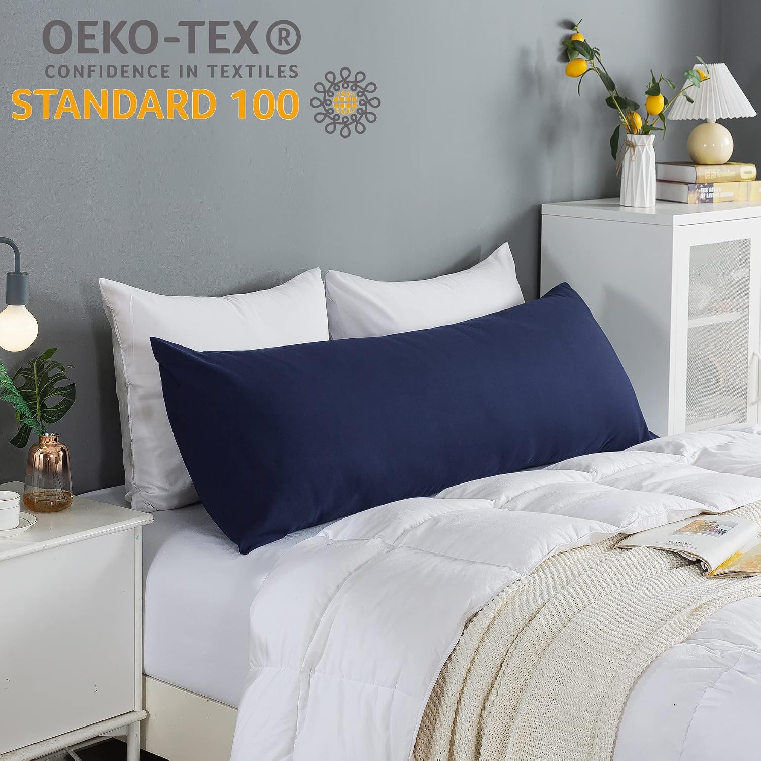 Detalle 2 de ELNIDO QUEEN Body Pillow, 20 x 54 in, Navy Blue with Removable Cover