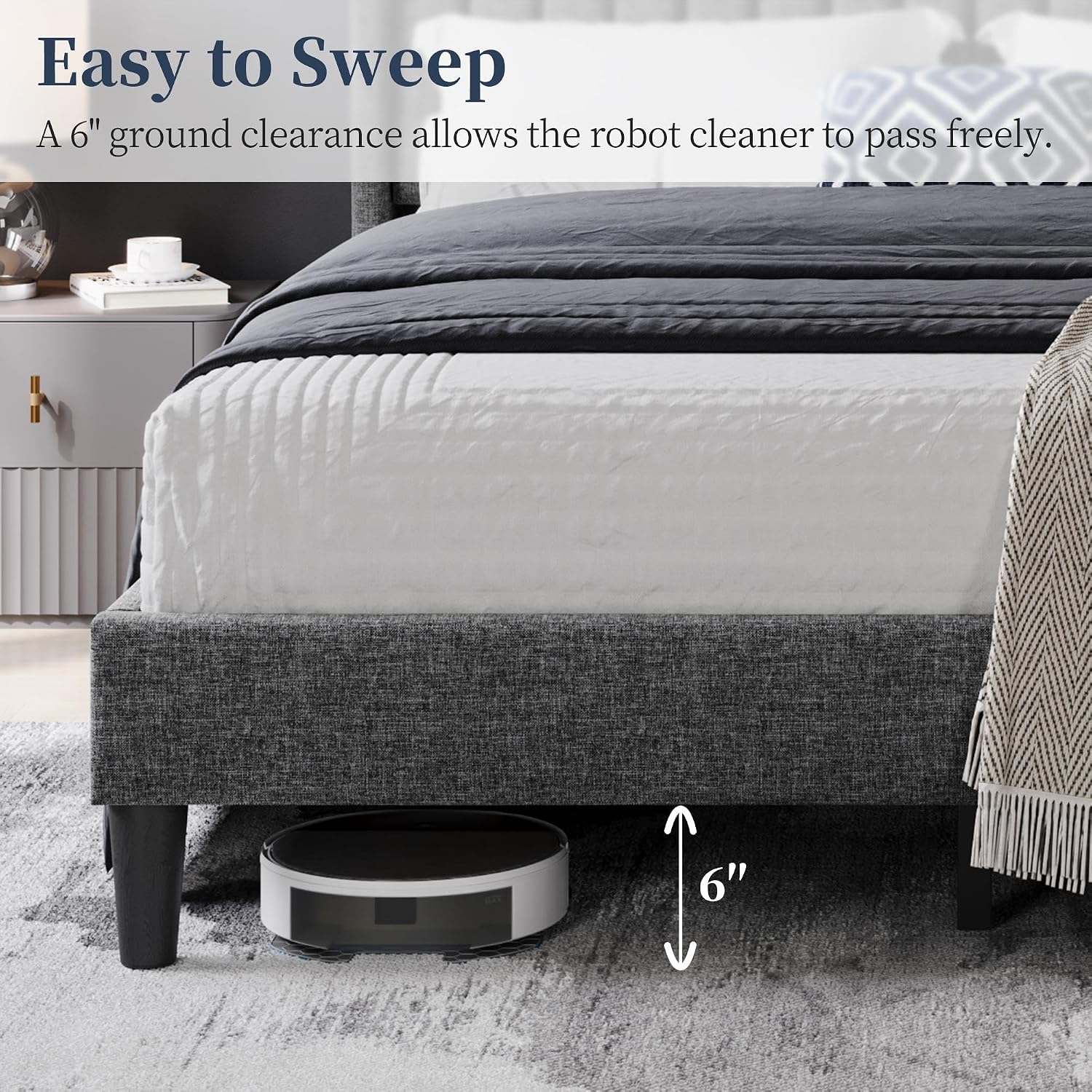 Thumbnail 5 de Yaheetech YT-00111176-001 Queen Upholstered Bed Frame, Dark Gray