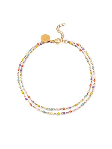 Detalle de SINGULARU Tobillera Doble Dots Colors Enamel: brillo de 18Kt en acero inoxidable