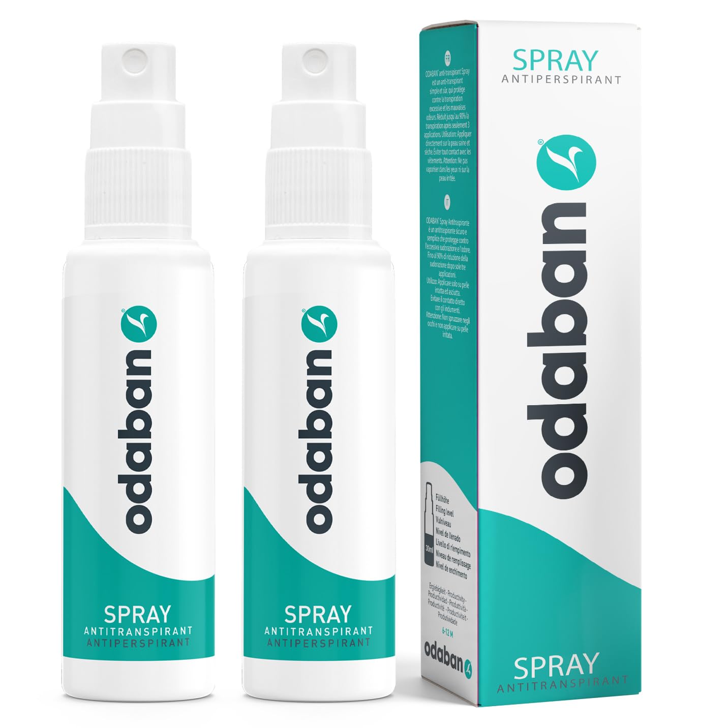 odaban® Antitranspirant Deo Spray (2 x 30 ml) gegen starkes Schwitzen – duftneutral