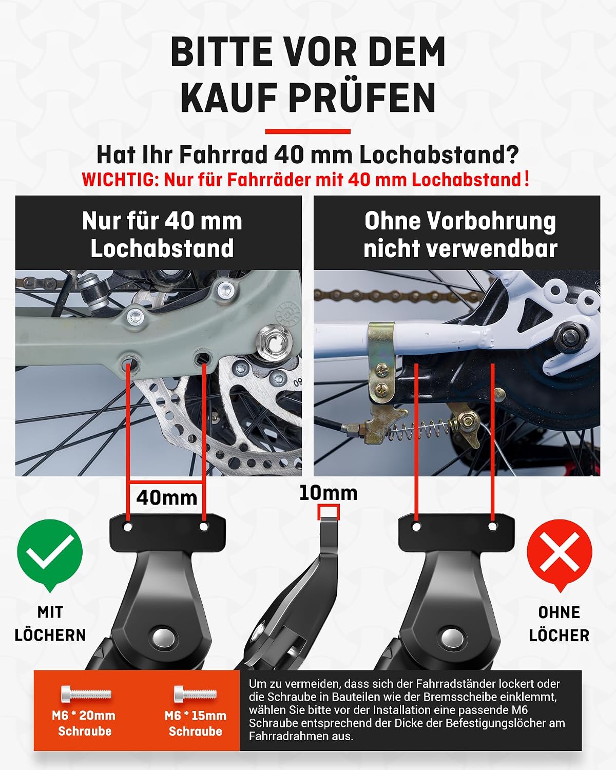 Thumbnail 2 de HENMI Fahrradständer 24–29 Zoll – Stabiler Seitenständer für E-Bike & MTB, 40 mm M6 Loch, 18 mm M5/M6 Loch