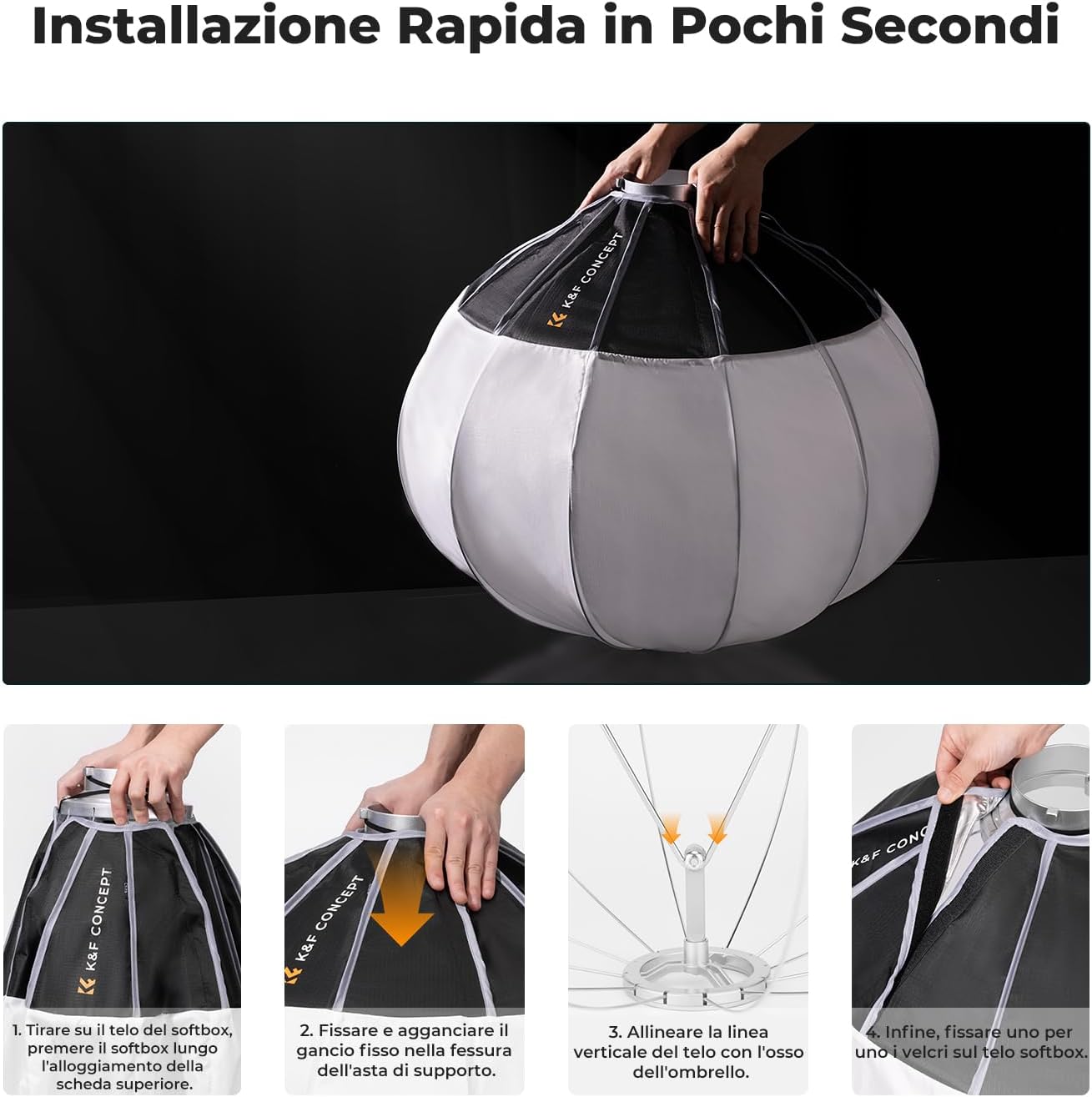 Thumbnail 1 de K&F CONCEPT Lantern Softbox 65 cm/26'' con attacco Bowens – rilasciamento rapido e luce diffusa a 360°