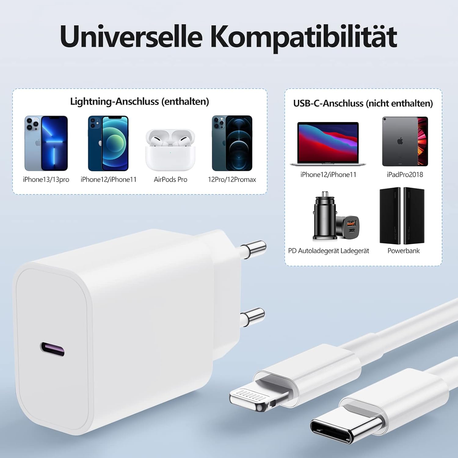 Thumbnail 5 de Chargeur rapide USB-C 20W Kitminun pour iPhone 17/16 Pro et iPad – lot 2 câbles USB-C 2m inclus