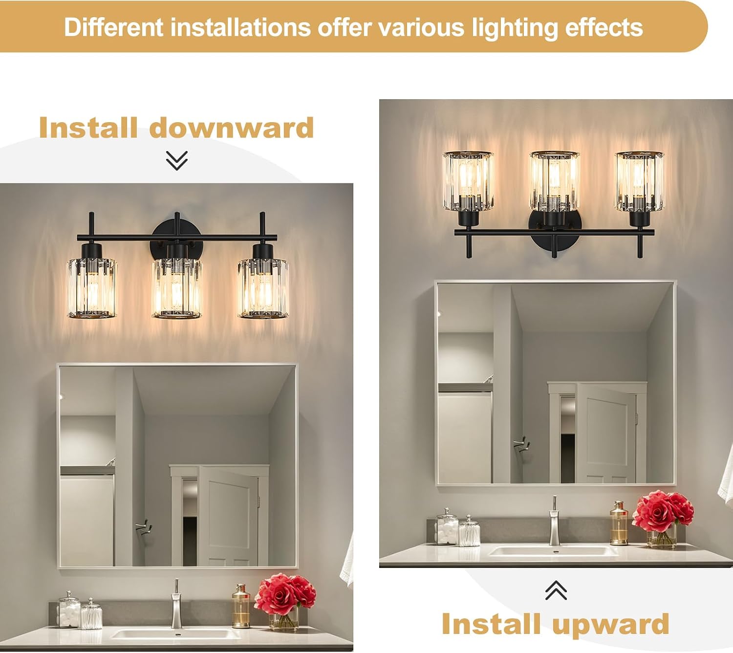 Thumbnail 3 de Dvnctz DC20260410AA 3-Light Crystal Vanity Light, Black Round Fixture