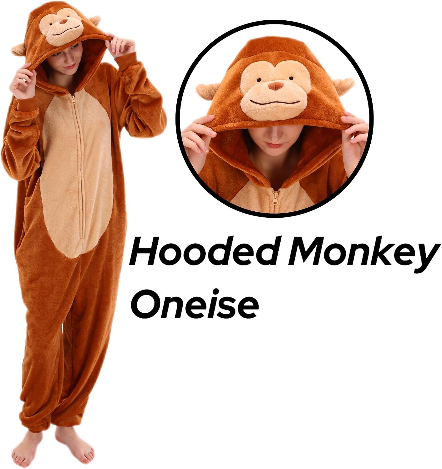 Detalle de COSUSKET Snug Fit Adult Monkey Onesie Pajamas, Flannel, Zip Closure