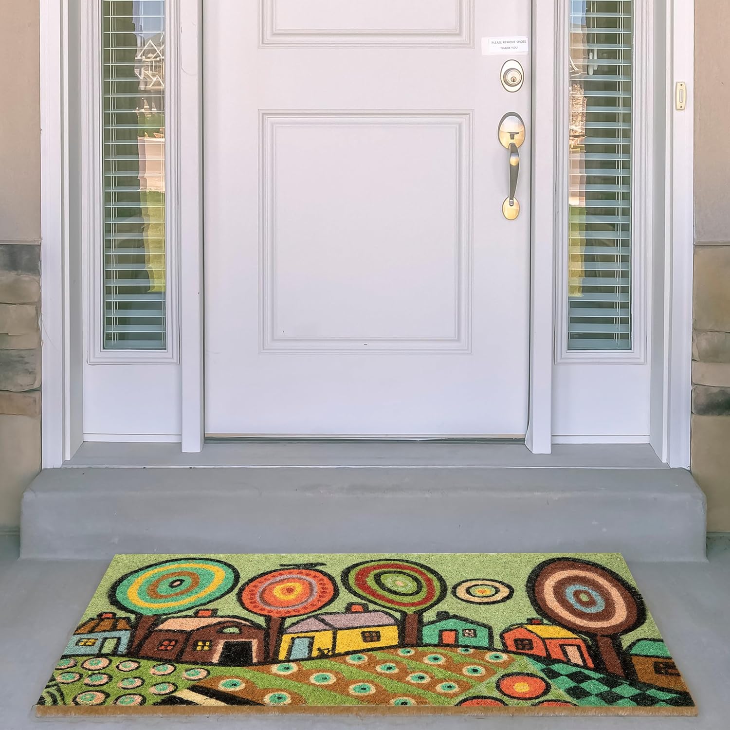 Thumbnail 1 de Baroni Home Zerbino da esterno in cocco con base antiscivolo PVC, dipinto a mano 70x40x2 cm (Paesaggio 2)