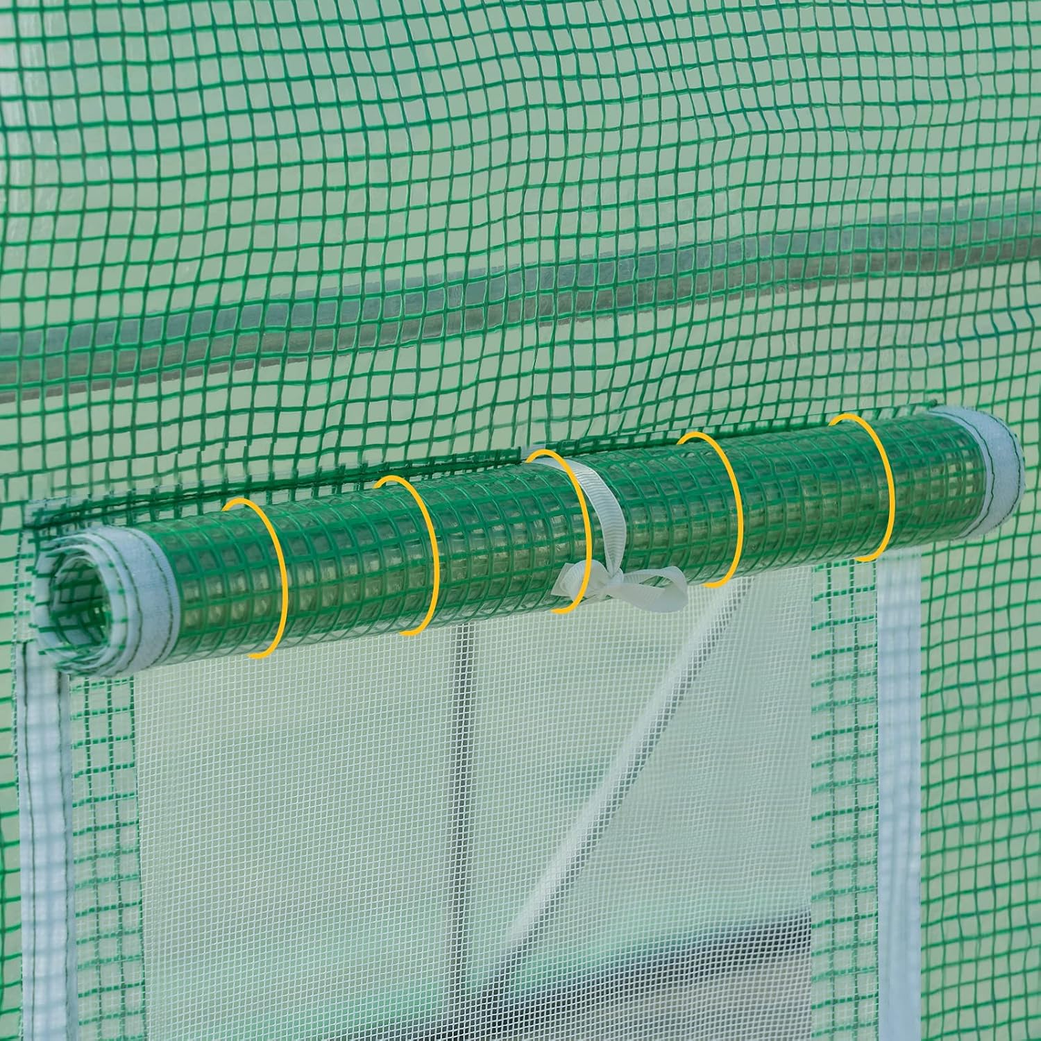 Detalle de WOLTU GWH00902 foliekas 300 x 200 x 200 cm met oproldeur en 6 ramen