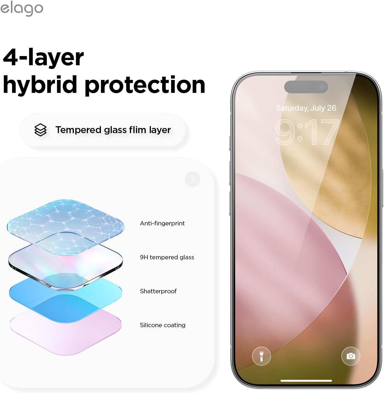Thumbnail 6 de elago Pellicola protettiva in vetro temperato per iPhone 17 (9H), anti-impronta e antiurto – kit 2 pezzi